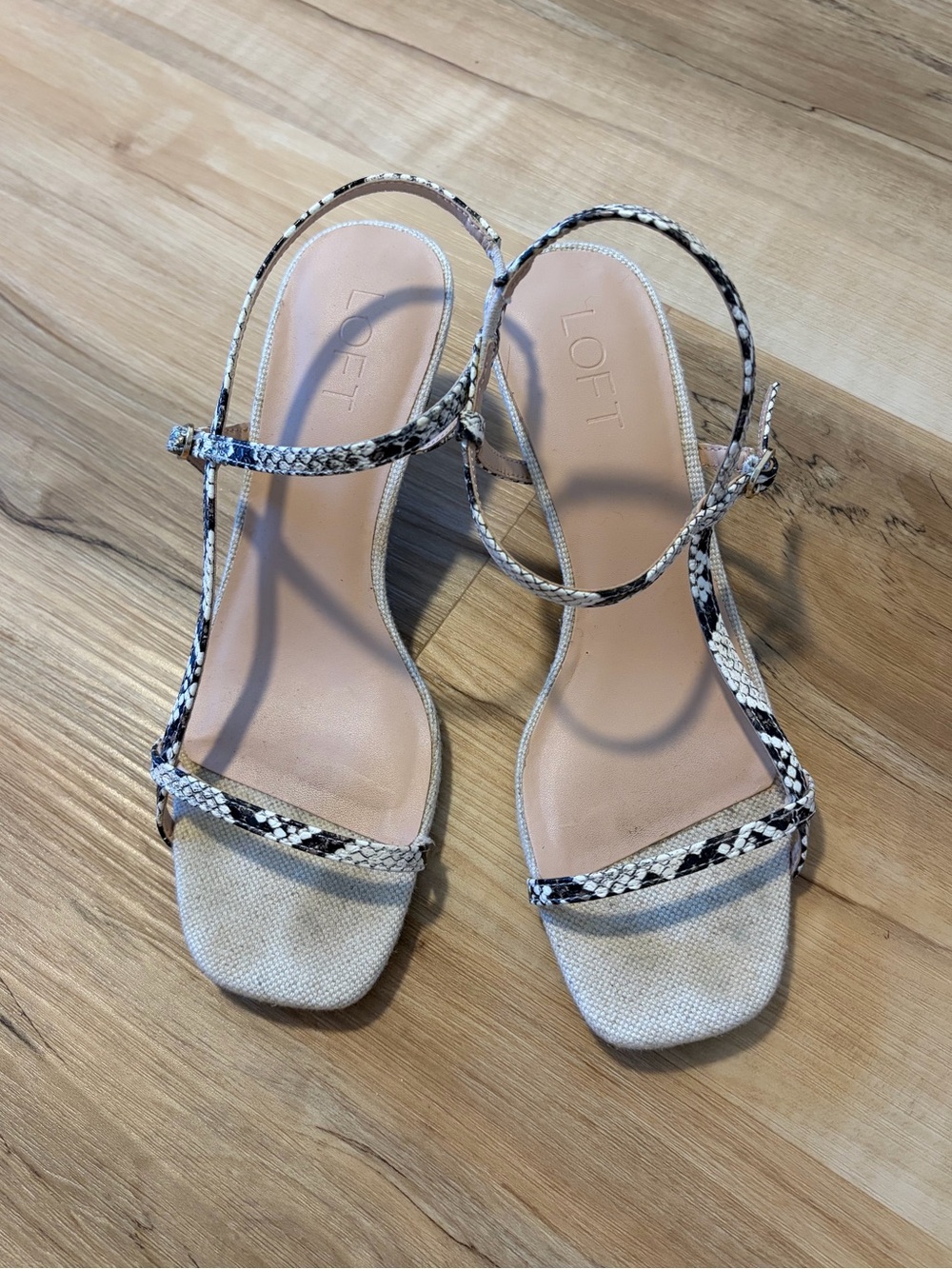 LOFT Neutral Snake-Trim Strappy Heels